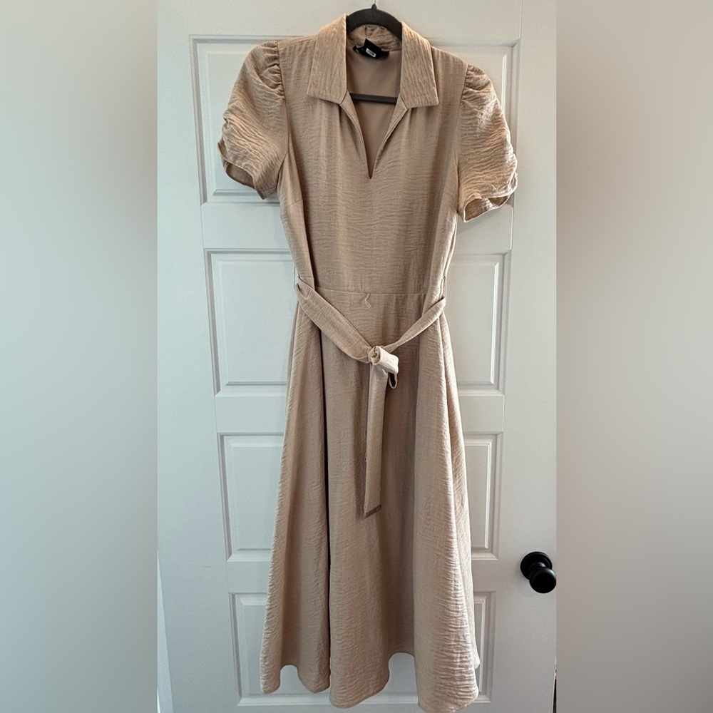DKNY Textured Beige Midi Dress